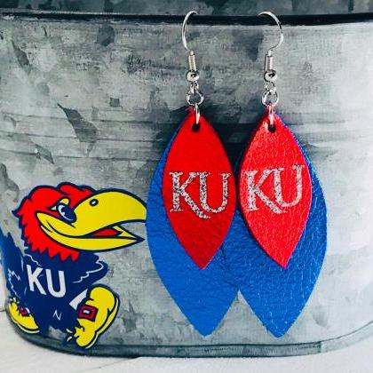 Ku Earrings | Ku Leather Earrings | Jayhawk..