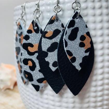 Leopard Leather Earrings | Glitter Leopard..