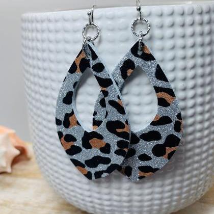 Leopard Leather Earrings | Silver Leopard Earrings..