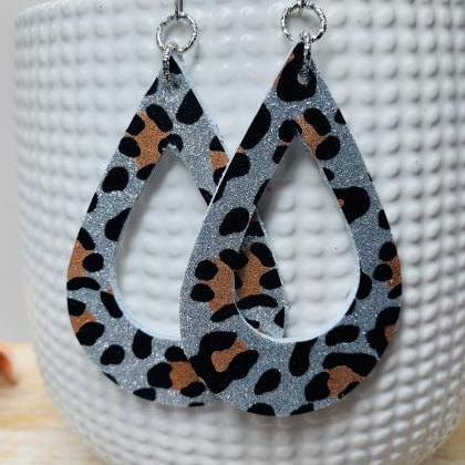 Leopard Leather Earrings | Silver Leopard Earrings..