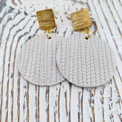 Ivory Leather Earrings | Circle Leather Earrings |..