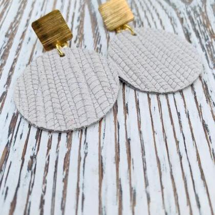 Ivory Leather Earrings | Circle Leather Earrings |..