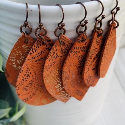 Orange Leather Earrings | Leather Earrings |..