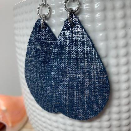 Leather Earrings | Circle Leather Earrings | Navy..