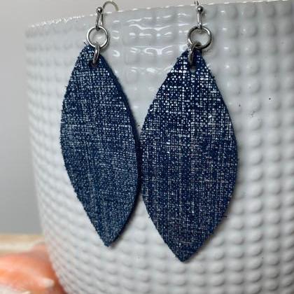 Leather Earrings | Circle Leather Earrings | Navy..