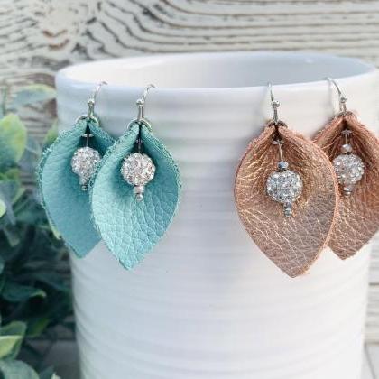 Leather Earrings | Teal Leather Ear..
