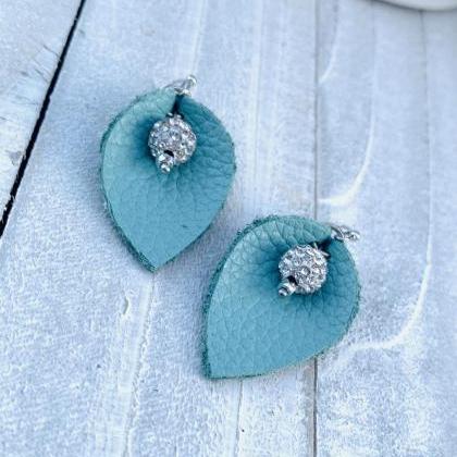 Leather Earrings | Teal Leather Ear..