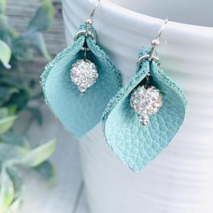 Leather Earrings | Teal Leather Ear..