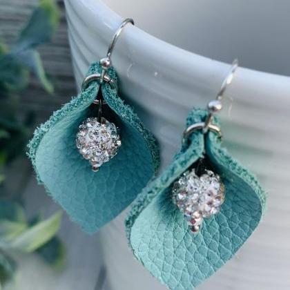 Leather Earrings | Teal Leather Ear..