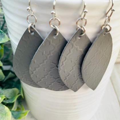 Grey Leather Earrings | Teardrop Leather Earrings..
