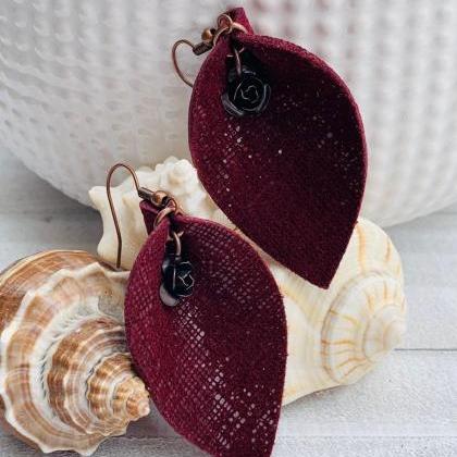 Burgundy Leather Earrings | Leather Earrings..