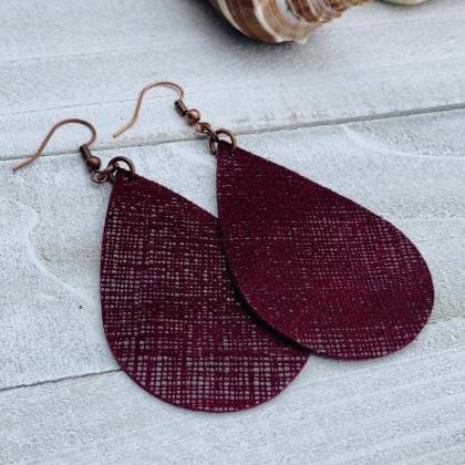 Burgundy Leather Earrings | Leather..