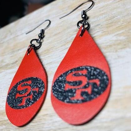 San Francisco 49ers Earrings | Teardrop Leather..