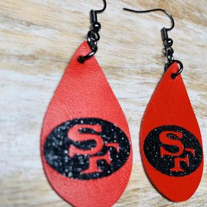 San Francisco 49ers Earrings | Teardrop Leather..