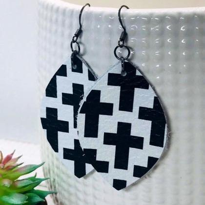 Clearance* Teardrop Leather Earrings | White And..