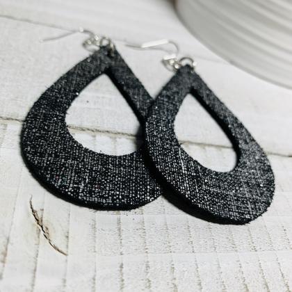 Black Leather Earrings | Teardrop Earrings |..