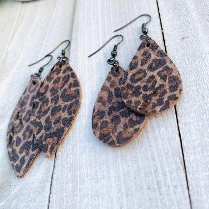 Cute Leather Earrings, Leopard Leather Earrings |..