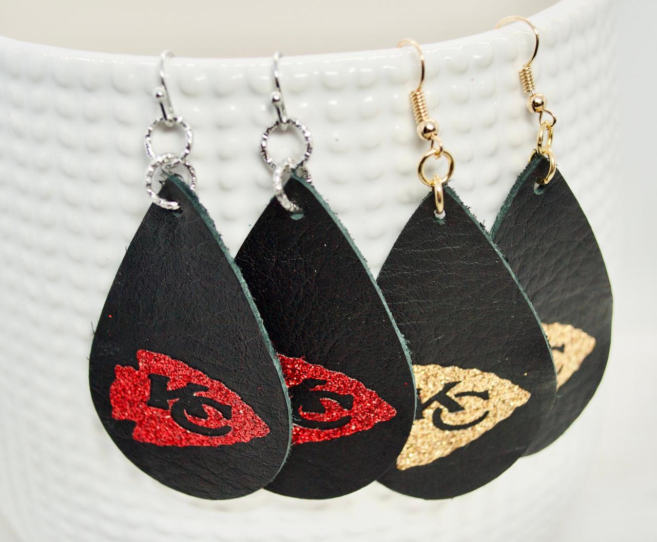 Kansas City Earrings | Chiefs Leather Earrings | Large Chiefs Earrings | Leather Earrings