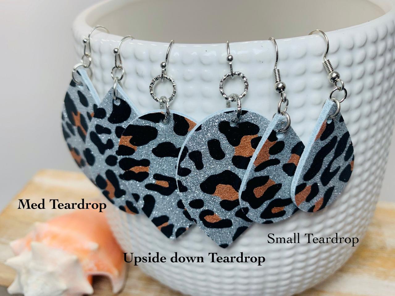 Leopard Leather Earrings | Glitter Leopard Earrings | Leather Earrings | Genuine Leather