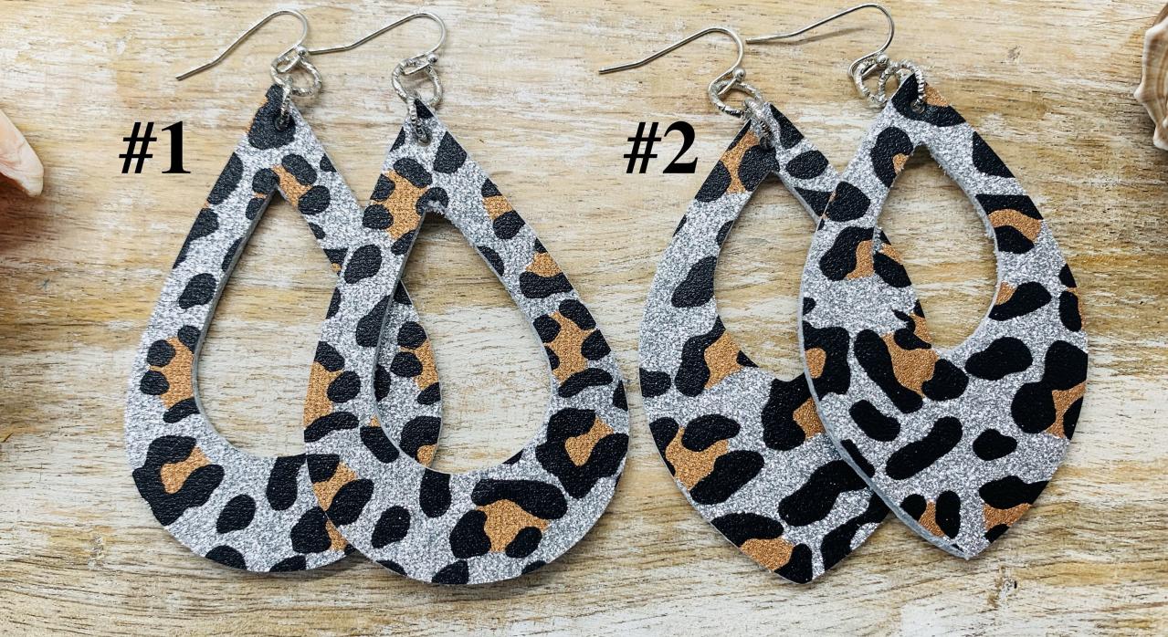 Leopard Leather Earrings | Silver Leopard Earrings | Leather Earrings | Genuine Leather