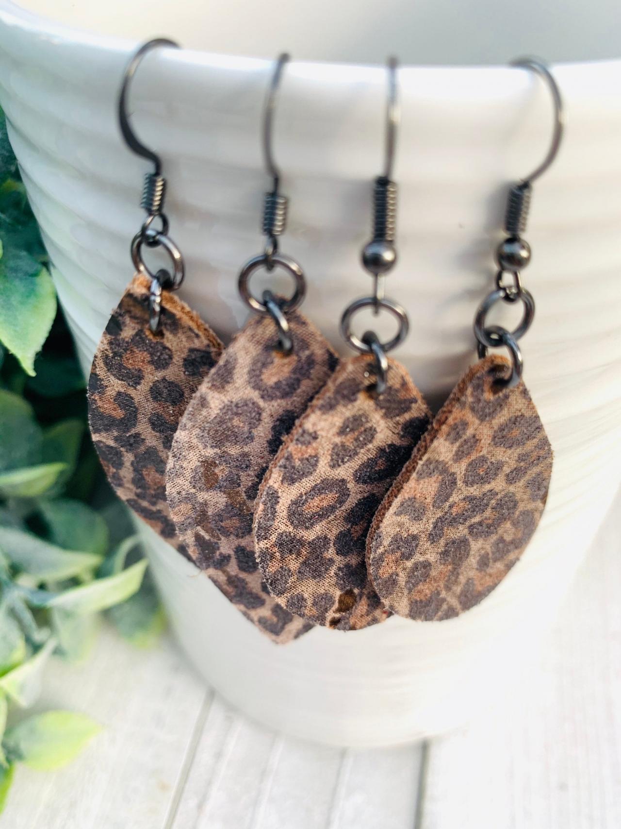Leopard Leather Earrings | Leather Earrings | Teardrop Earrings | Genuine Leather Earrings