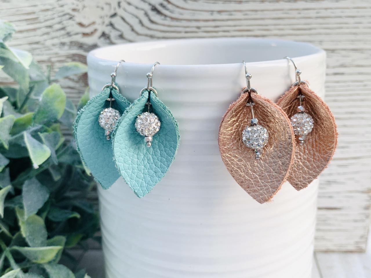 Teal leather earrings clearance