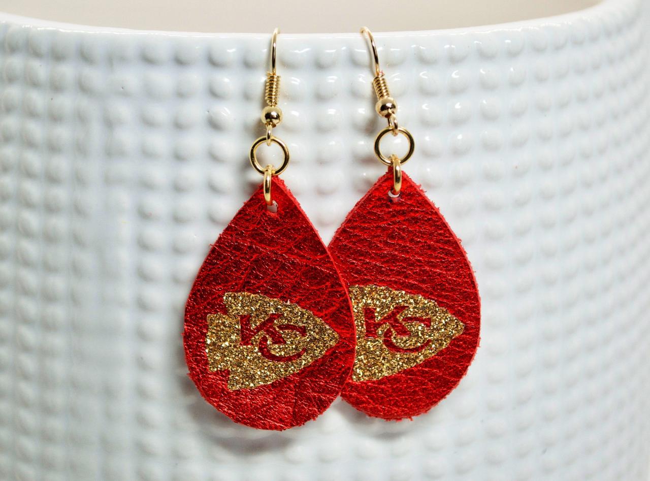 Kc Chiefs Earrings | Small Chiefs Leather Earrings | Chiefs Earrings | Leather Earrings