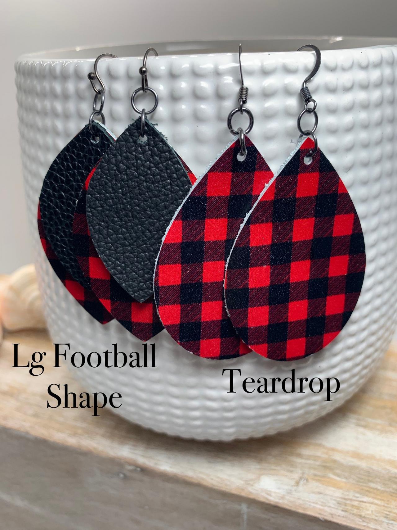 Buffalo Plaid Leather Earrings | Leather Earrings Teardrop | Buffalo Plaid Earrings | Genuine Leather