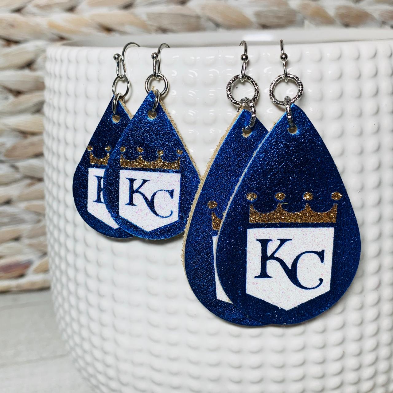 Kc Royals Leather Earrings | Kc Leather Earrings | Teardrop Earrings | Baseball Leather Earrings | Genuine Leather