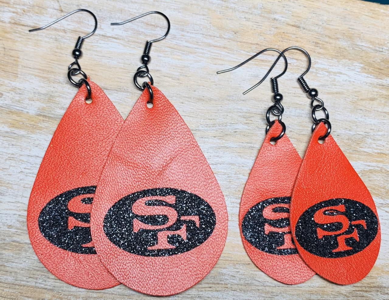 San Francisco 49ers Earrings | Teardrop Leather Earrings | Nfl Leather Earrings | Genuine Leather Earrings