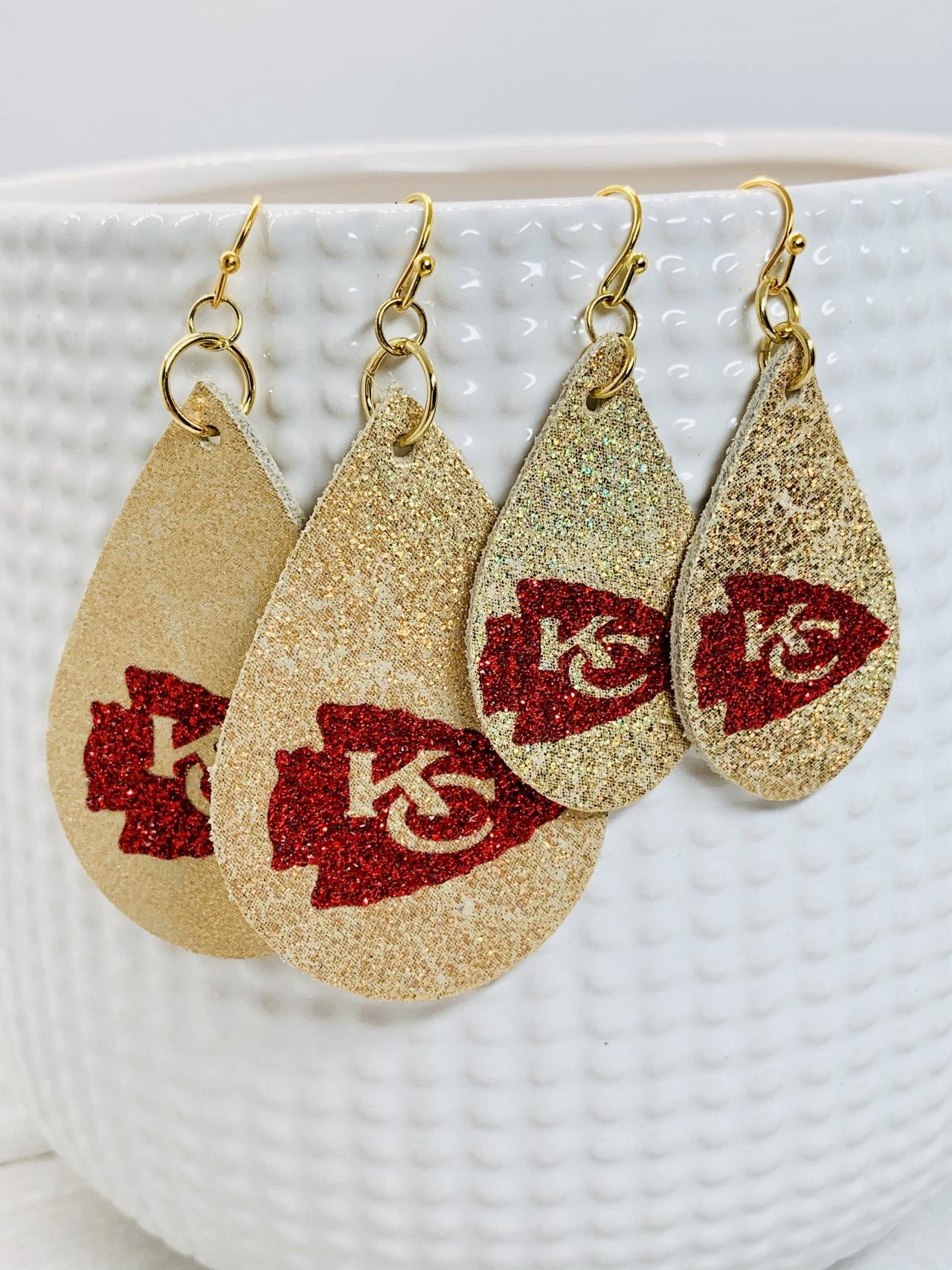 Kc Chiefs Leather Earrings| Kc Chiefs Earrings | Chiefs Leather Earrings | Chiefs Earrings | Leather Earrings