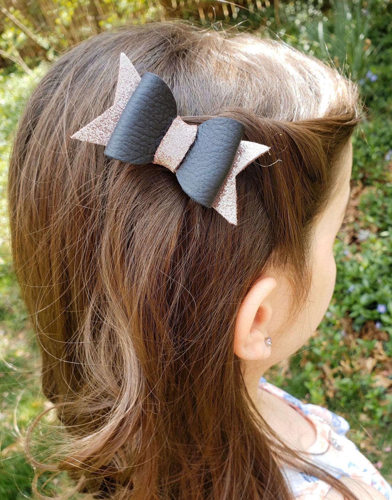 Leather Hair Bow | Genuine Leather Hair Bow | Toddler Hair Bow | Pigtail Bows | Baby Bow | Leather Hair Clip | Free Shipping