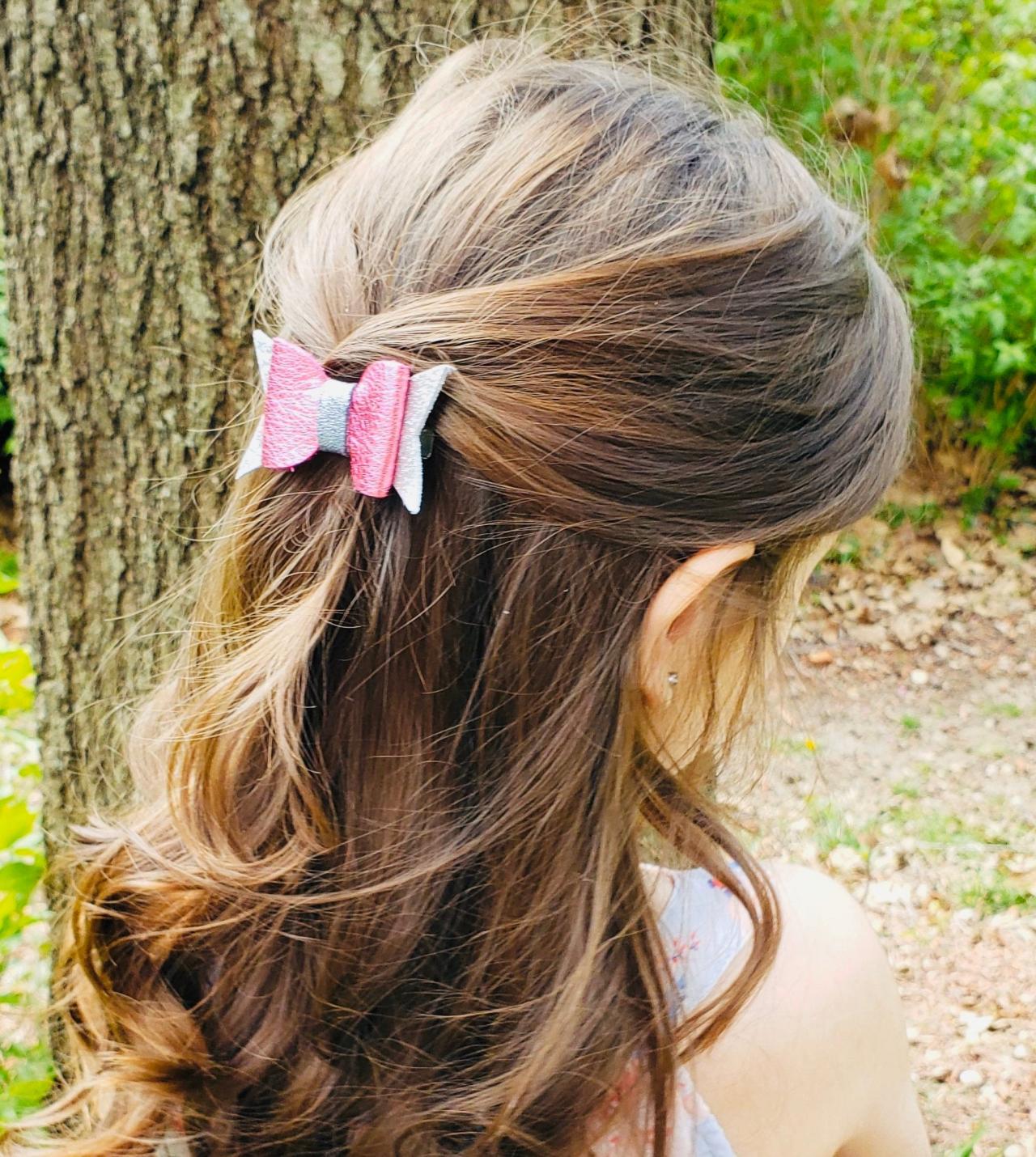Leather Hair Bows | Genuine Leather Hair Bow | Toddler Hair Bow | Pigtail Bows | Baby Bow | Leather Hair Clip | Free Shipping