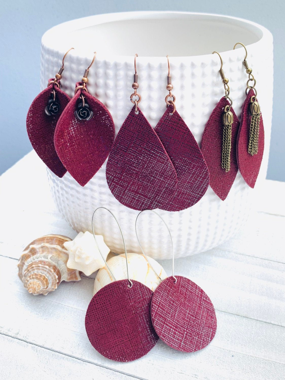 Cute Leather Earrings, Burgundy Leather Earrings | Leather Earrings Teardrop | Maroon Leather | Genuine Leather