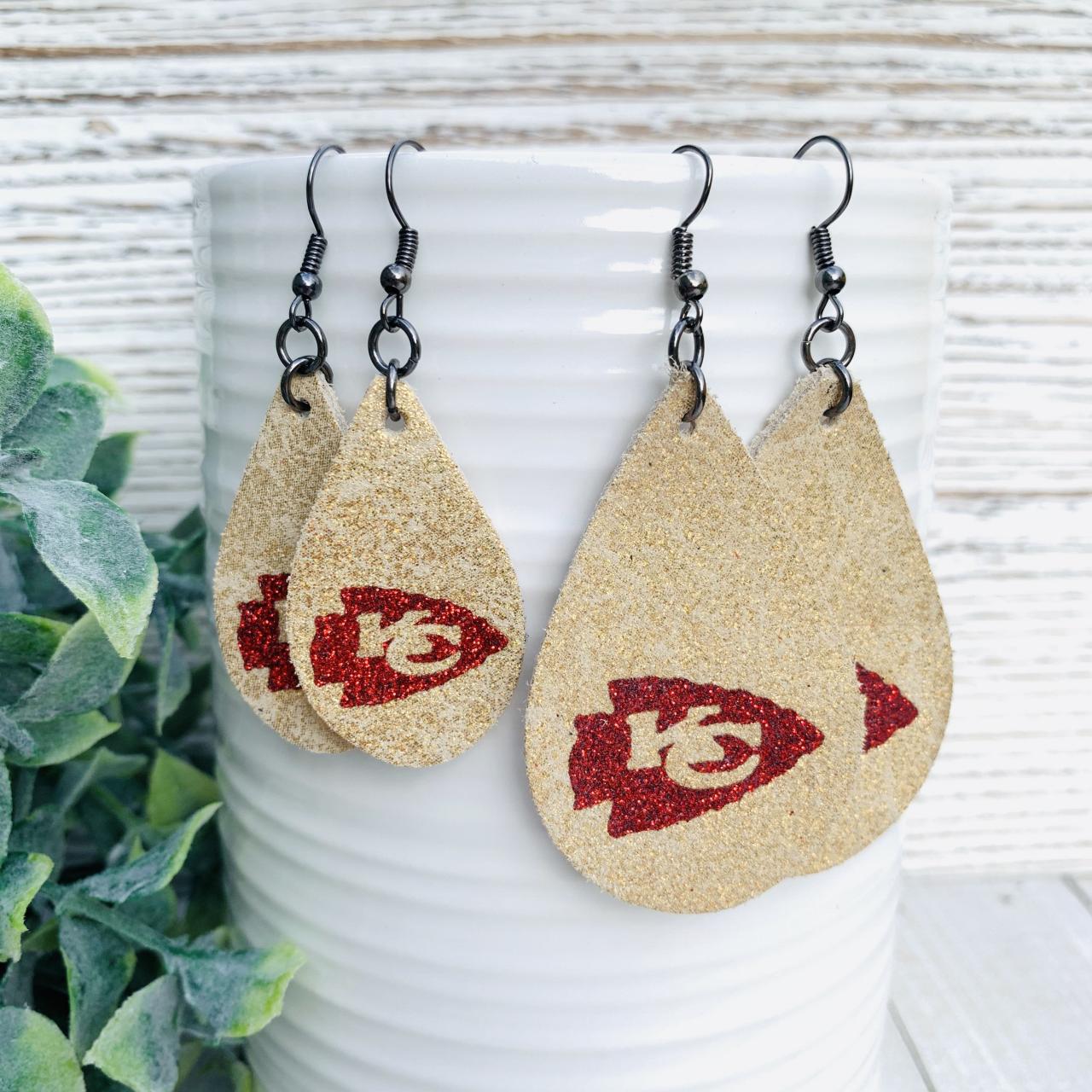 Cute Leather Earrings | KC Chiefs Leather Earrings| KC Chiefs Earrings | Chiefs Leather Earrings | Chiefs Earrings | Leather Earrings
