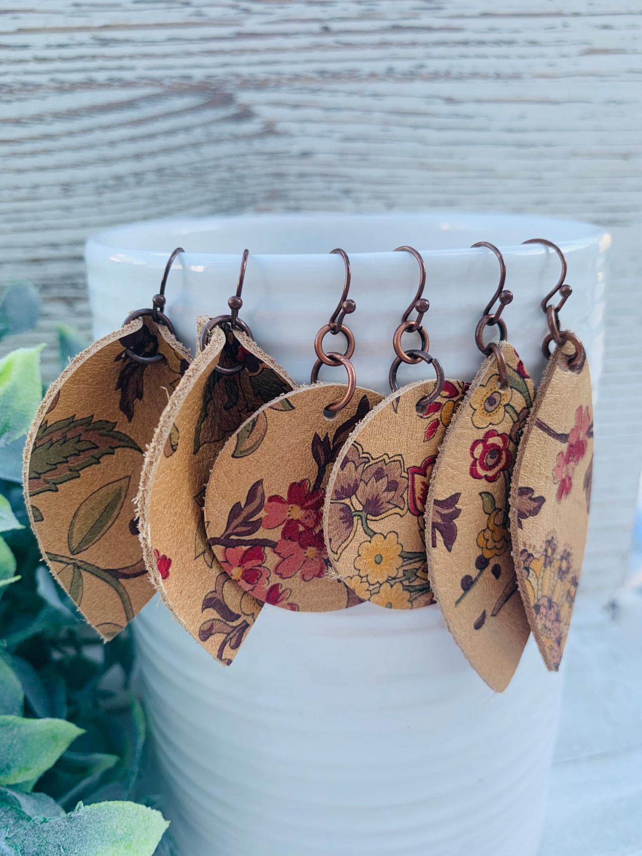 Cute Leather Earrings | Floral Leather Earrings | Leather Earrings Teardrop | Flower Leather Earrings | Genuine Leather