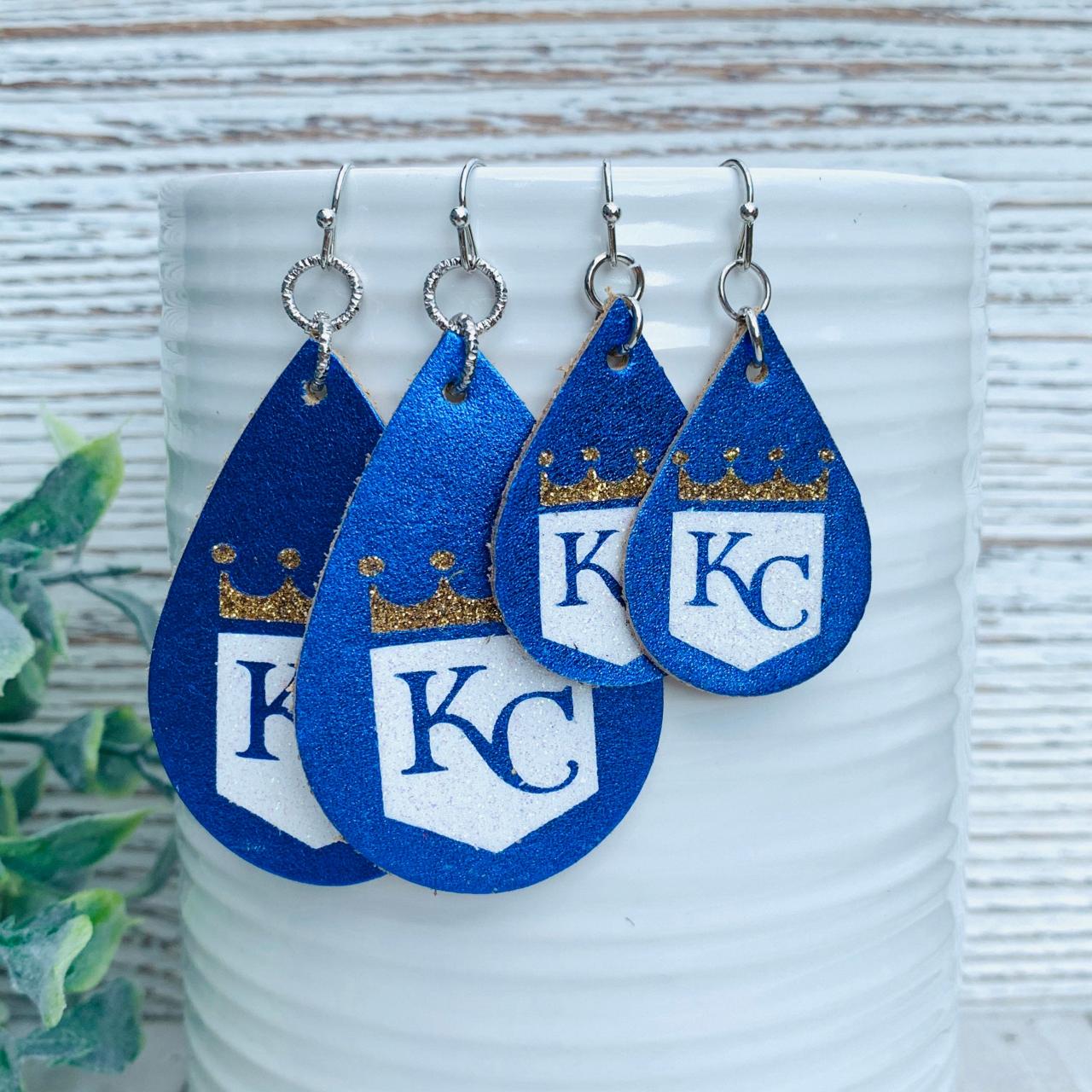 Cute Leather Earrings | Kc Royals Leather Earrings | Kc Leather Earrings | Teardrop Earrings | Baseball Leather Earrings | Genuine Leather