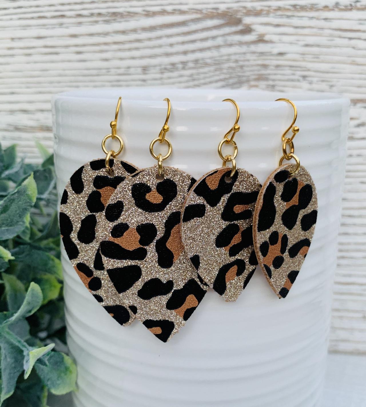 Cute Leather Earrings,teardrop Earrings | Leopard Earrings | Leopard Print | Gold Leather |