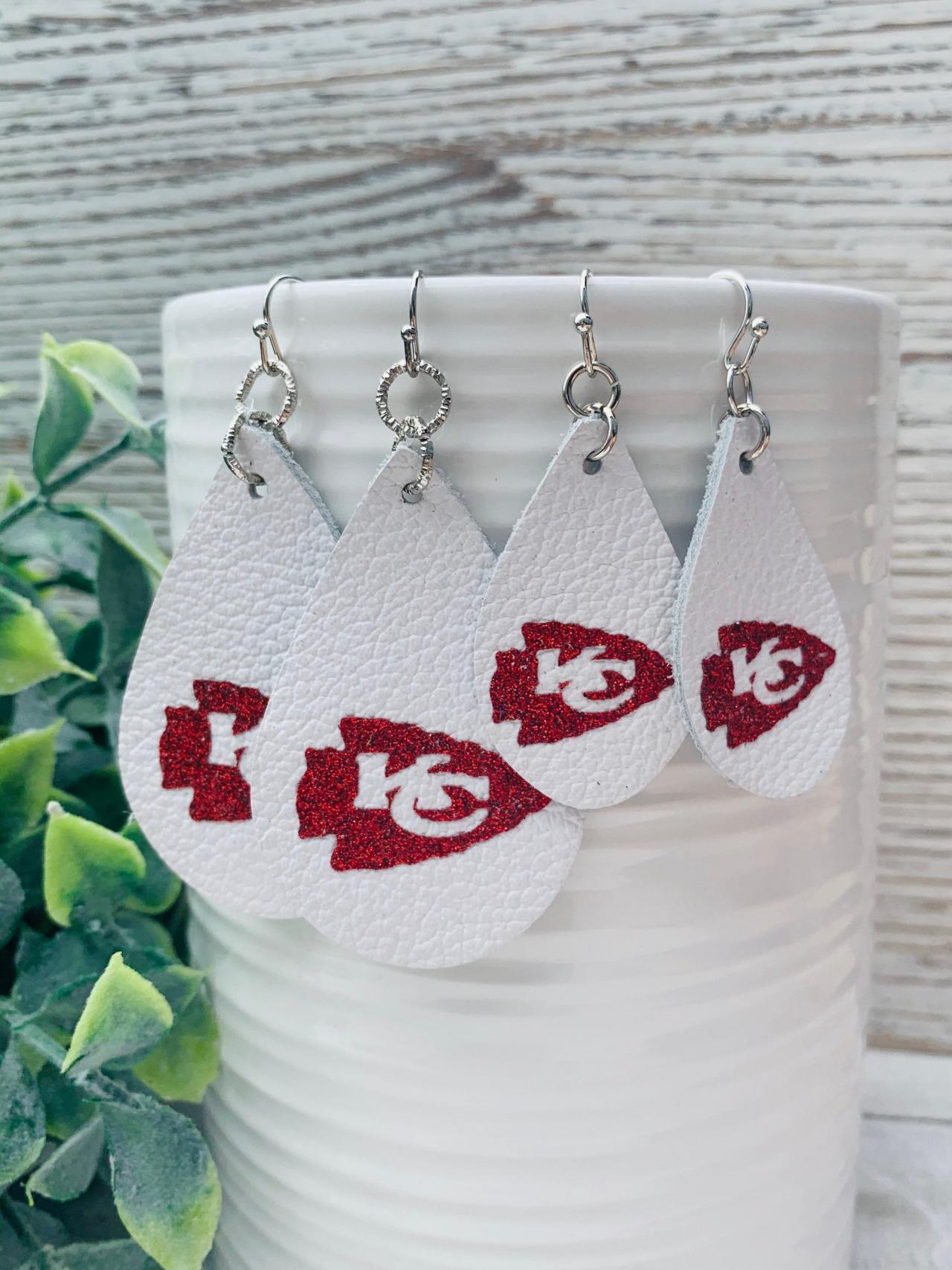 Cute Leather Earrings, Kc Chiefs Earrings | Kansas City Chiefs Leather Earrings | Chiefs Earrings | Leather Earrings