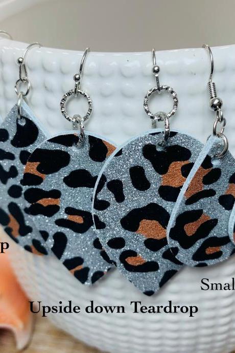 Leopard Leather Earrings | Glitter Leopard Earrings | Leather Earrings | Genuine Leather