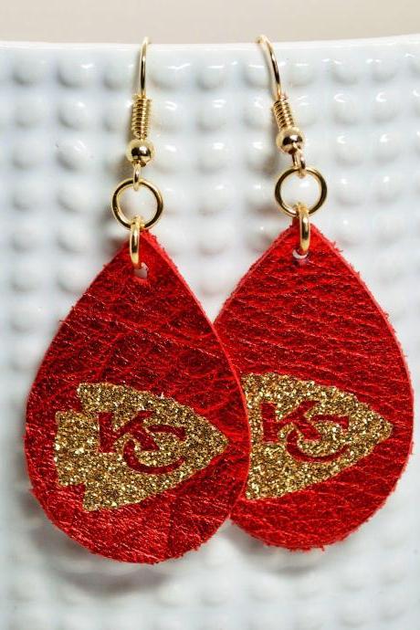 KC Chiefs Earrings | Small Chiefs Leather Earrings | Chiefs Earrings | Leather Earrings