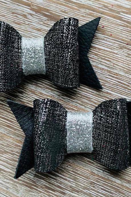 Leather Hair Bows | Genuine Leather Hair Bow | Toddler Hair Bow | Pigtail Bows | Baby Bow | Leather Hair Clip | Shipping