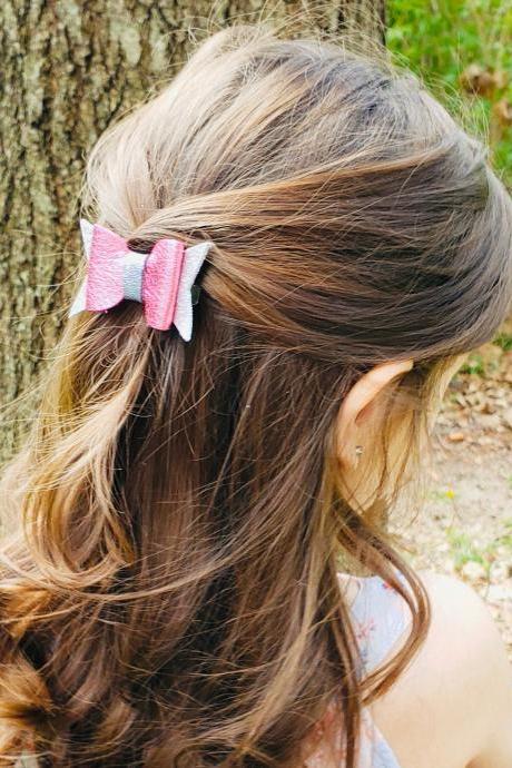 Leather Hair Bows | Genuine Leather Hair Bow | Toddler Hair Bow | Pigtail Bows | Baby Bow | Leather Hair Clip |
