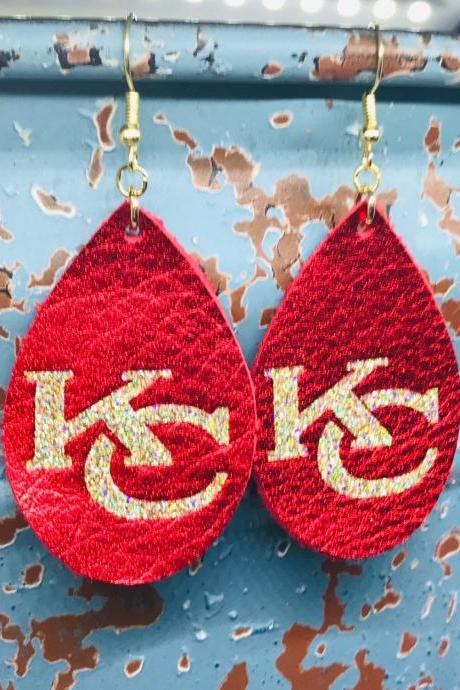 Cute Leather Earrings | Kansas City Earrings | Chiefs Leather Earrings | Chiefs Earrings | Leather Earrings