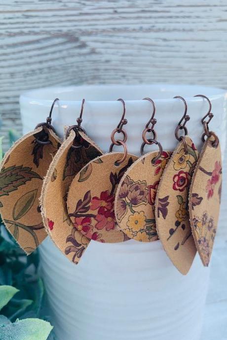 Cute Leather Earrings | Floral Leather Earrings | Leather Earrings Teardrop | Flower Leather Earrings | Genuine Leather