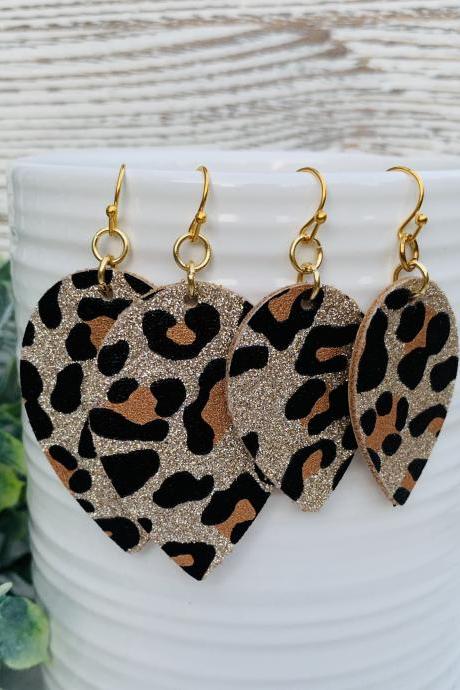 Cute Leather Earrings,Teardrop Earrings | Leopard Earrings | Leopard Print | Gold Leather | Free Shipping